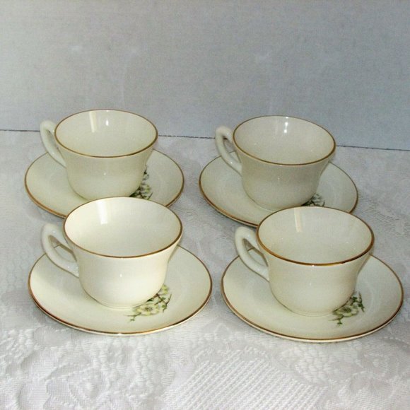 Georgian China Spring Blosdom 4 Coffee Cups & Saucers Vintage Teacups - Picture 5 of 13